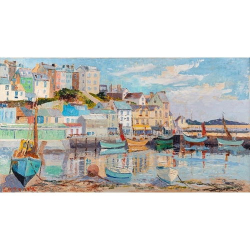 180 - Laurence George (British, 20th Century)  Brixham the Fishmarket Oil on board 43.5 x 80.5cm Signed lo... 