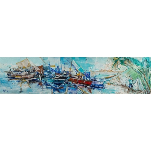 182 - Jacques Valbrun [Haitian, fl. late 20th century] Caribbean Harbour Scene signed and dated 95 lower l... 