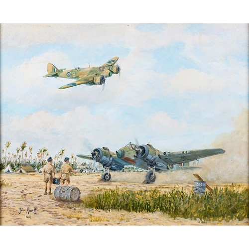 185 - WITHDRAWN LOT   *John Hewitt (Cornish, 1922-2006) A wartime scene with propeller planes and soldiers... 