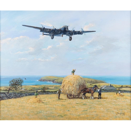 186 - WITHDRAWN LOT   *John Hewitt (Cornish, 1922-2006) A propeller plane flying over a field with haymake... 