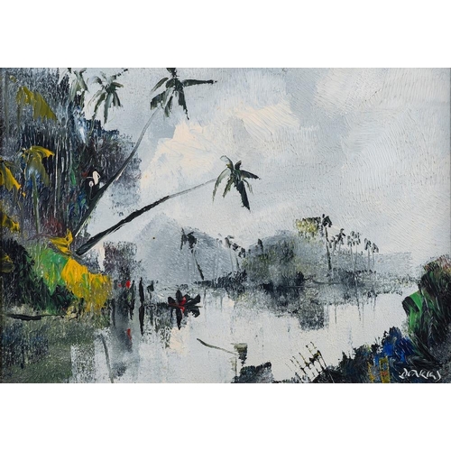 244 - George Richard Deakins (1911-1982) A jungle lagoon scene, possibly Ceylon signed lower right oil on ... 