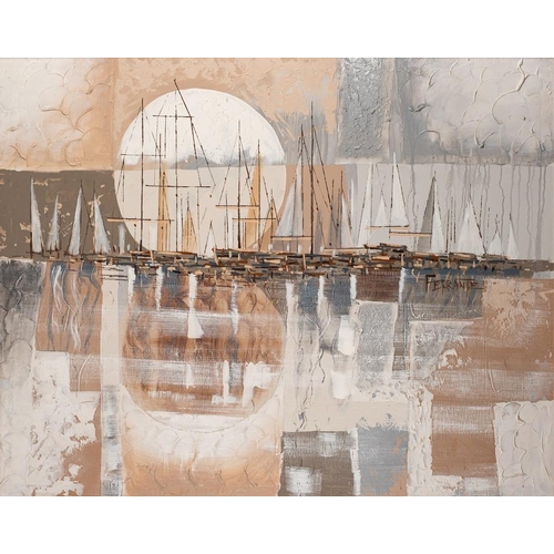 386 - Frank Ferrante [American, Contemporary School] Harbour at full moon signed centre right oil on canva... 
