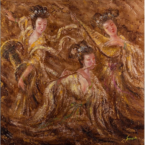 393 - Shida Xue (Chinese, 20th Century) Three Paintings portraying Women; subject matters include Musical ... 