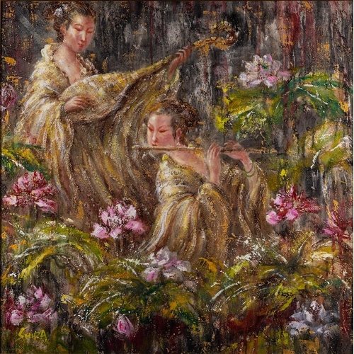 393 - Shida Xue (Chinese, 20th Century) Three Paintings portraying Women; subject matters include Musical ... 