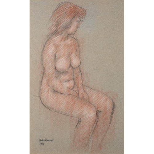 396 - Keith Clements (British, b. 1931) seated nude signed and dated lower left, and bearing inscribed art... 