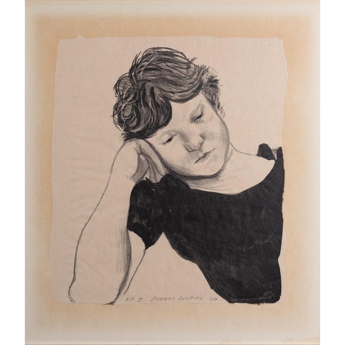 397 - *David Hockney (British, b.1937) Artist Proof, 'Byron on Hand' Charcoal on Paper 29 x 34 cm Signed a... 
