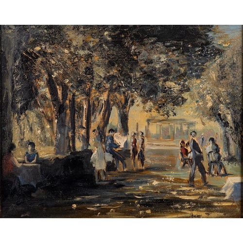 415 - French School, 20th Century A sunlit park scene with figures and a pavilion beyond, probably a sketc... 