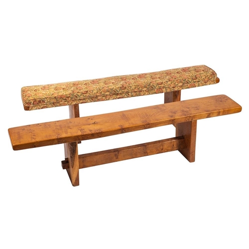 425 - An oak refectory table and two matching benches, by Robert Parker; constructed from Devon oaks felle... 