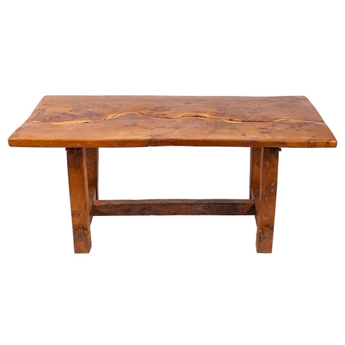 425 - An oak refectory table and two matching benches, by Robert Parker; constructed from Devon oaks felle... 