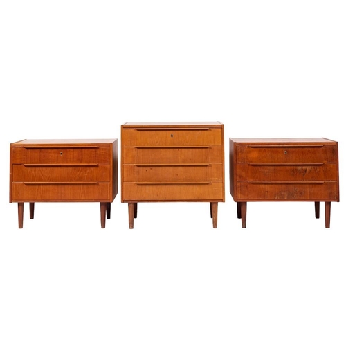 433 - A pair of Danish teak veneered low chests of drawers, by Steens, circa 1960s; each with three drawer... 