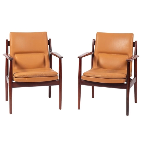434 - A pair of Danish rosewood and upholstered open armchairs, by Arne Vodder for Sibast Furniture, circa... 