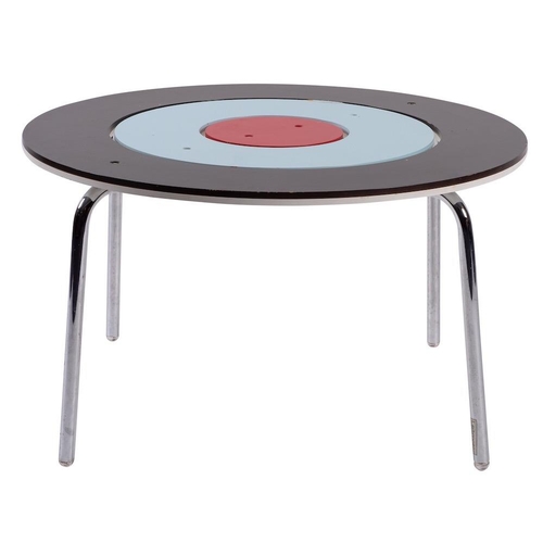 440 - A red, white and blue painted fibreboard 'Target' coffee table, last quarter 20th century; on four s... 