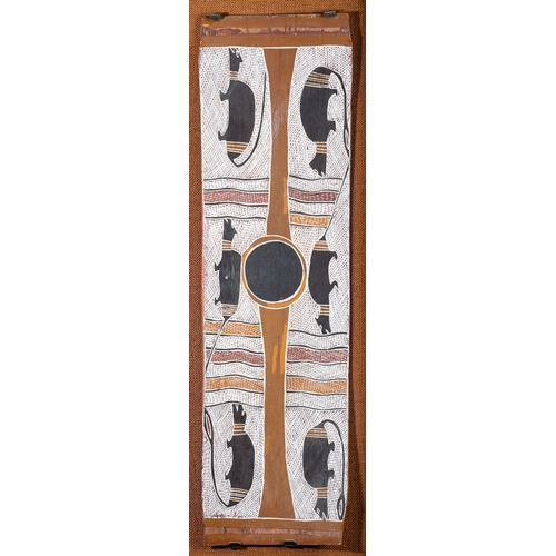 150A - Nanyin Maymuru 
(Australian Aboriginal, 1918-69)
Six Possums climbing the Munytjutj
Chalk on Bark
24... 