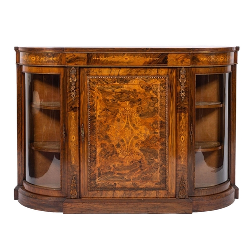 1105 - A Victorian walnut, marquetry and gilt metal mounted credenza, circa 1880; the breakfront and bowed ... 