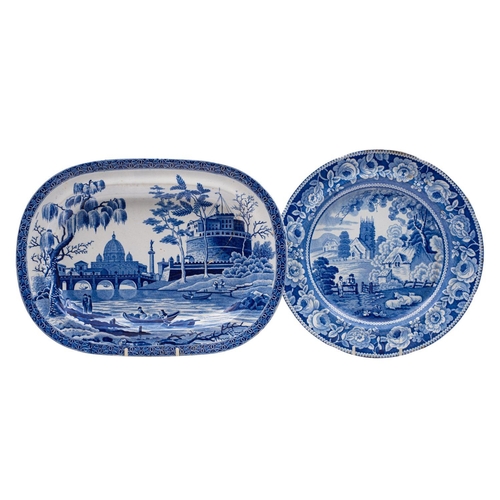 115 - Two blue and white transfer decorated plates, comprising a Spode Tiber pattern plate [cracked] and a... 