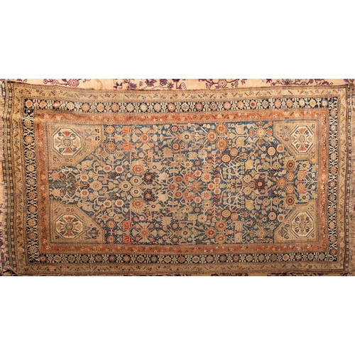 1170 - A Melayer rug, the shaded powder blue field with all over geometric floral foliate designs, light br... 