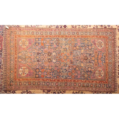 1170 - A Melayer rug, the shaded powder blue field with all over geometric floral foliate designs, light br... 