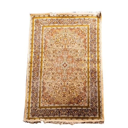 1186 - A Nain part silk rug, the ivory cartouche field with a central powder blue cartouche pole medallion,... 