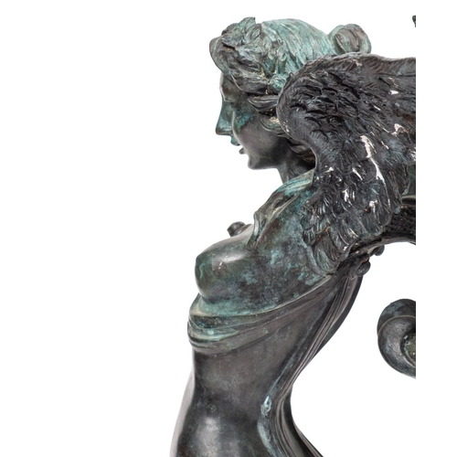 1202 - A verdigris patinated metal and marble mounted gueridon in the manner of a tripod Athenienne, of rec... 