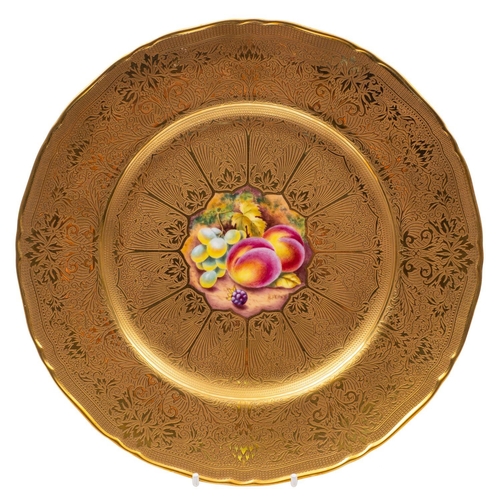 174 - A Royal Worcester fruit painted plate and a similar small dish the first painted with peaches, grape... 