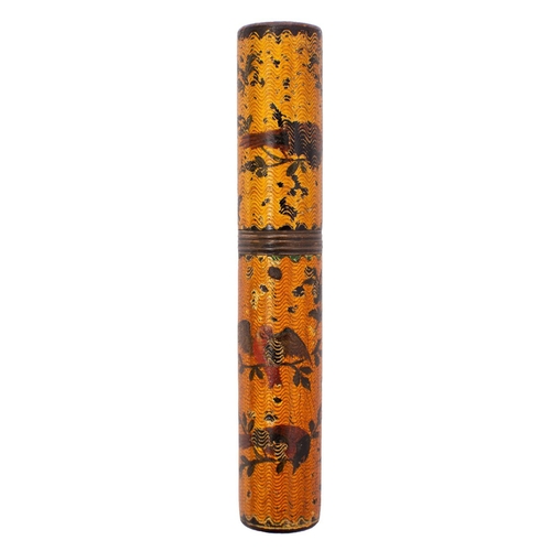 259 - A late 18th/early19th century tortoiseshell mounted bodkin case incised and decorated with birds and... 