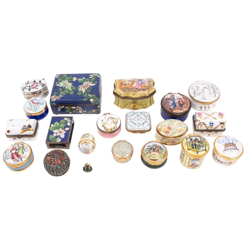 284 - A collection of enamelled copper and ceramic boxes, 20th century; including an example in 18th centu... 