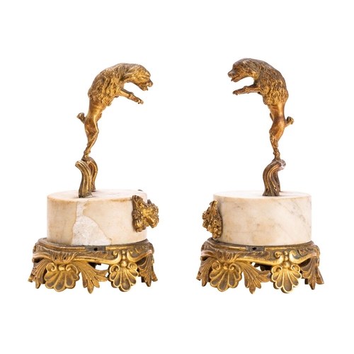 368 - A pair of Regency ormolu and marble mounted ornaments or stands modelled with hounds, early 19th cen... 