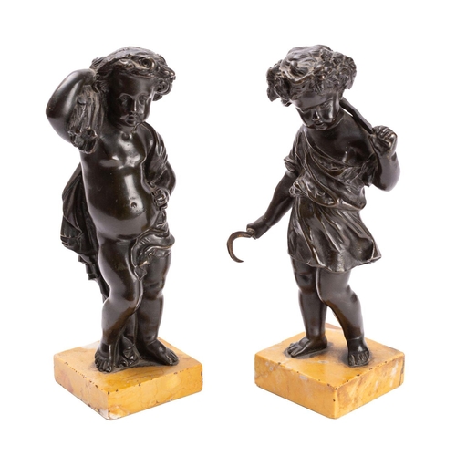 370 - A pair of 19th Century French bronze figures of putti emblematic of the seasons Summer and Autumn in... 