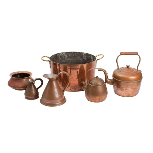 375 - A quantity of domestic copper and other metalware, 19th and early 20th century; including a twin bra... 