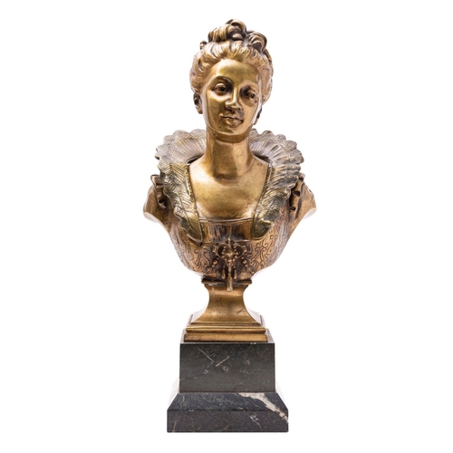 382 - After N.Boret, French, circa 1900, a gilt bronze bust of a maiden, portrayed in 18th century taste; ... 