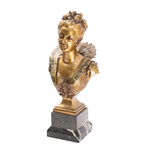 382 - After N.Boret, French, circa 1900, a gilt bronze bust of a maiden, portrayed in 18th century taste; ... 