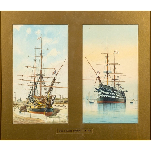 785 - William C. Cluett (British, 20th Century school) Naval ships at their docks;  A pair of watercolours... 