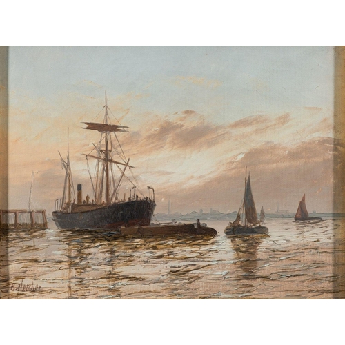 786 - *Edwin Henry Eugène Fletcher (British, 1857-1945) Shipping scenes, possibly the Thames estuary; a pa... 