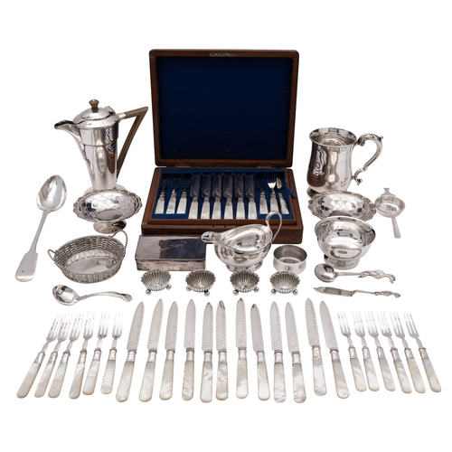 20 - A silver plated Walker and Hall pint mug, together with a collection of silver plate to include an o... 