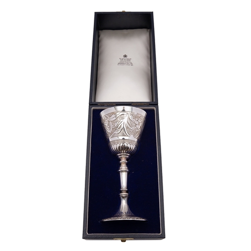 229 - An Elizabeth II silver goblet, Garrard & Co Ltd, London 1977, with Jubilee mark, embossed decoration... 