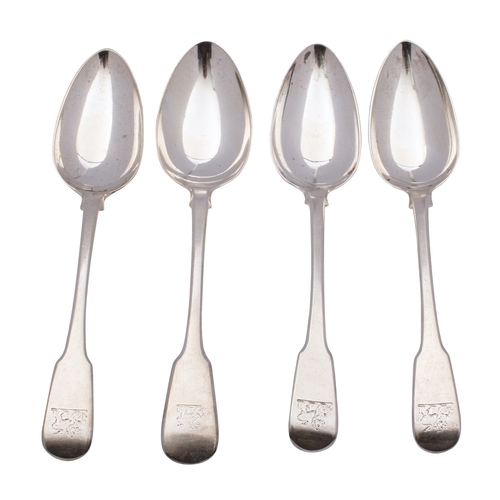 29 - Three George III silver tablespoons, William Eley I & William Fearn, London 1818, Fiddle pattern, en... 