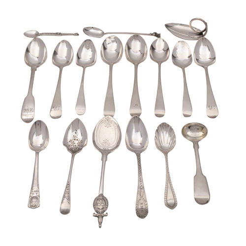 36 - A collection of silver teaspoons, to include a nine teaspoons, various styles, dates and makers, a l... 