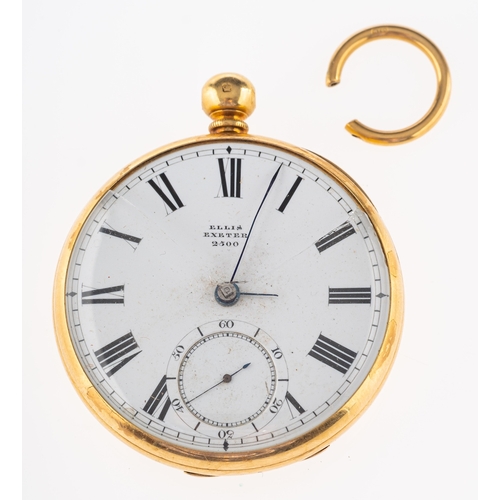 370 - An 18ct. gold open face chronometer pocket watch, the dial having black Roman numerals a subsidiary ... 