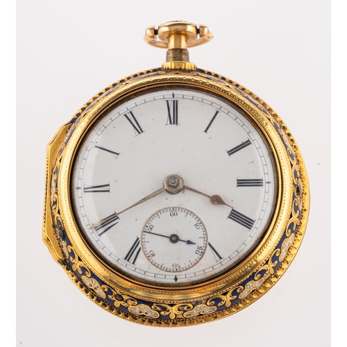 373 - An early 19th century gilt metal & enamel pair cased pocket watch the white enamel dial with black R... 