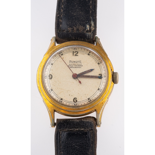 374 - Munwill a gold-plated wristwatch the silvered dial with baton and Roman numerals, sweep seconds hand... 