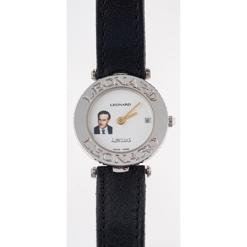 375 - Leonard a lady's wristwatch the case rear signed Leonard 7242, with a portrait to the dial of Hafez ... 