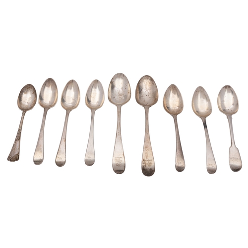 42 - A pair of George III silver tablespoons, Thomas Tookey, London 1771, Old English pattern together wi... 