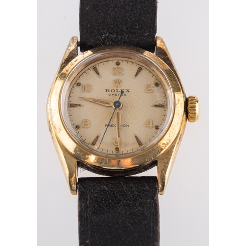 420 - Rolex Oyster Precision 9ct gold wristwatch the dial baton and Roman numerals, sweep seconds hand and... 