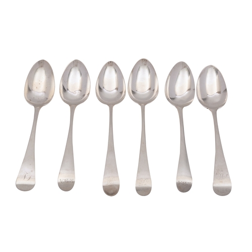 48 - Three pair of George III silver tablespoons, Hannah Northcote, London 1813, Old English pattern, eng... 