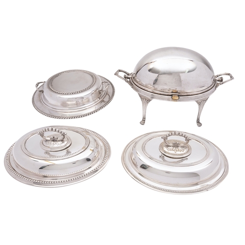 5 - A group of late 19th century silver plate table wares to include, a turn over breakfast dish, a pair... 