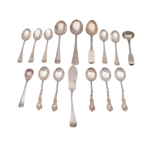 55 - A small collection of various silver spoons various dates and makers, 170grams together with a musta... 