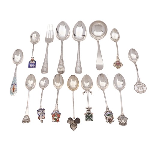 58 - A small collection of English silver decorative spoons, various makers and dates, two dessert spoons... 