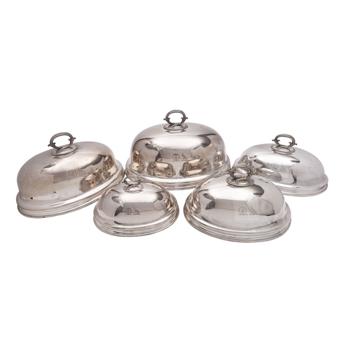 6 - A set of five graduated Old Sheffield Plate meat domes with Electro Plated Nickle Silver detachable ... 