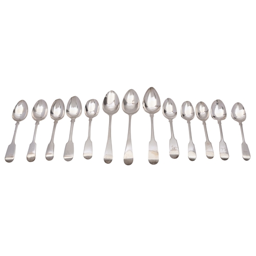 64 - A group of various silver spoons, mainly 19th century, comprising of three dessert spoons and ten te... 