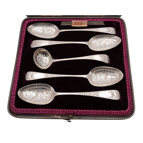 70 - A matched cased set of silver spoons, early 19th Century with later Victorian engraving comprising o... 